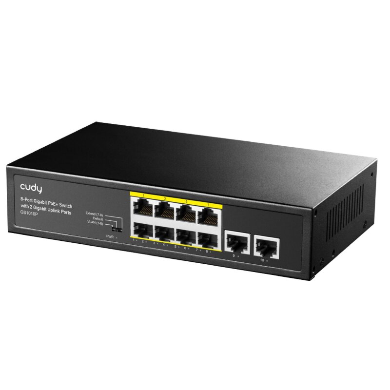 Przełącznik GS1010P 8-Port Gigabit PoE+ Switch, 2 Gigabit Uplink Ports 120W