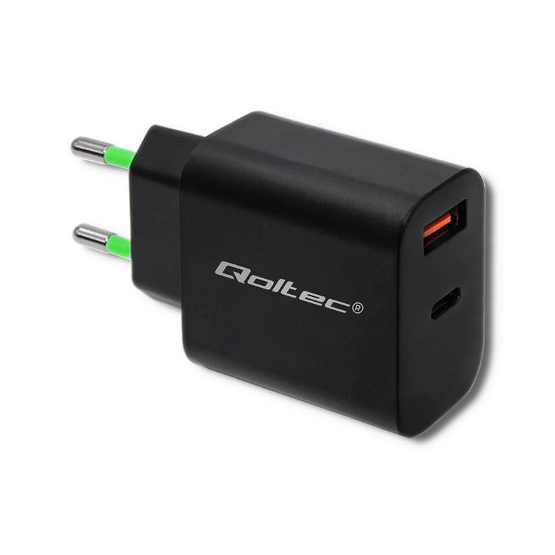 Ładowarka sieciowa | 18W | 5-12V | 1.5-3A | USB typ C PD | USB QC 3.0 | Czarna