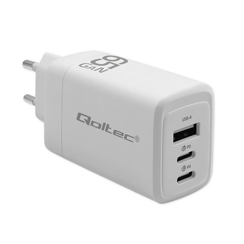 Ładowarka sieciowa 65W GaN | 5-20V | 3-3.35A | 2xUSB-C PD | 1xUSBQC 3.0 | Biała