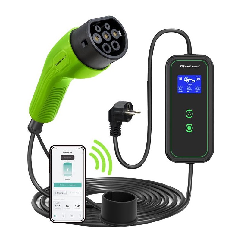 Mobilna ładowarka do samochodu EV z regulacją 2w1 Typ2 | 3.5kW | 230V | WiFi | LCD | Przenona | Wallbox | 5m