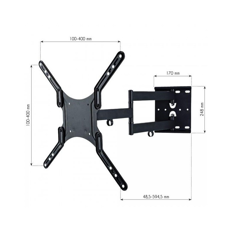 Uchwyt ścienny LCD/LED 23-55cali podwójne ramię, 45kg, czarny
