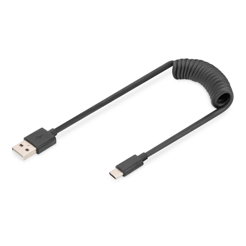 Kabel spiralny USB A/USB C, USB 2.0, PD 60W, max. 1m czarny