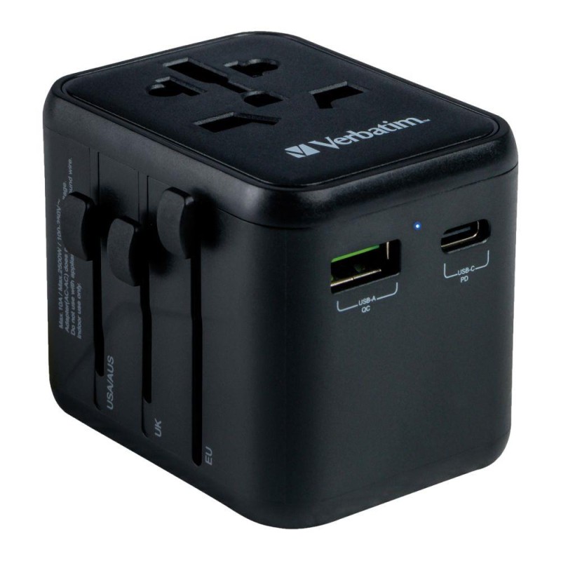 Adapter podróżny UTA-02 49544 180 krajów, ładowarka 20 W, QC 3.0. 1x USB-C, 1x USB-A