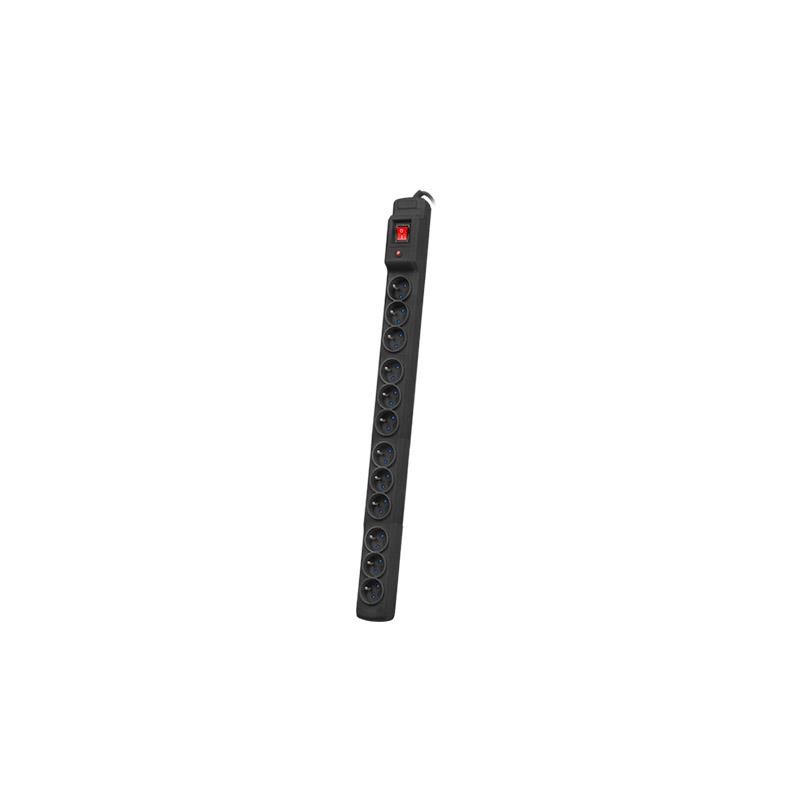 Listwa przeciwprzepięciowa M12/16A Rack 19'' 1.5m czarna (12 gniazd)