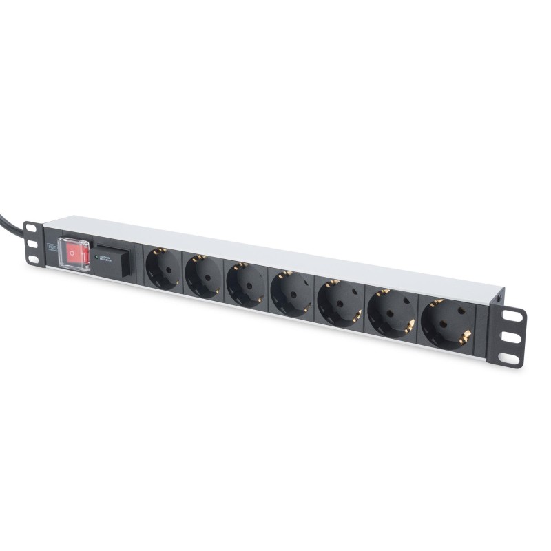 Listwa zasilająca PDU 19 cali RACK 7xSchuko, 2m 1xSchuko, 16A, wł./wył., zab.przepięciowe, aluminiowa