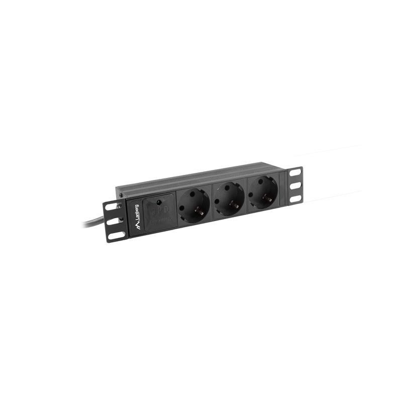 Listwa zasilająca Rack PDU 10 cali 1U 3x Schuko 2m 10A czarna C14