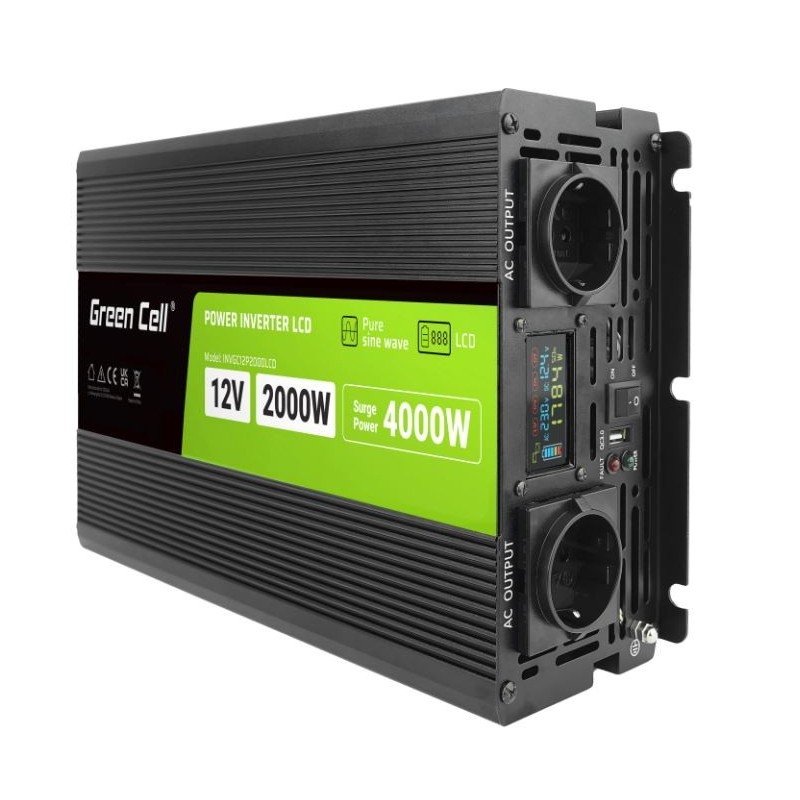 Przetwornica LCD 12V 2000W/4000W Czysty sinus z wywietlaczem