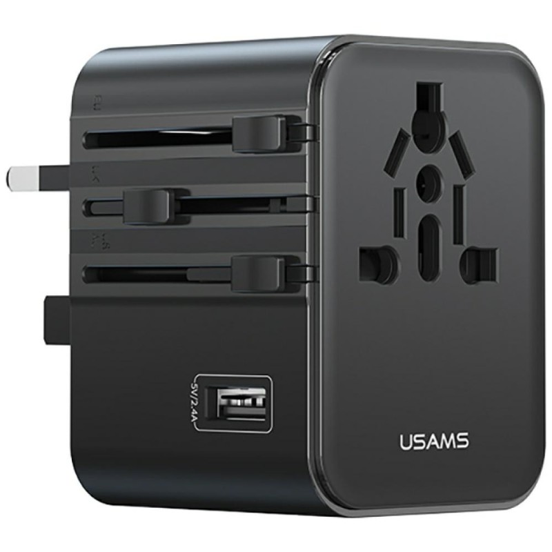Ładowarka travel adapter 17W CC308 USB-C + USB-A 4w1 US/AU/EU/UK czarna