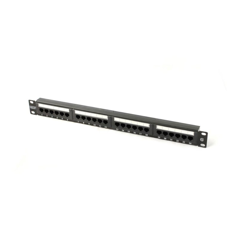 Patch panel 19" 24 porty, kat.5e, U/UTP, 1U, czarny (kompletny)