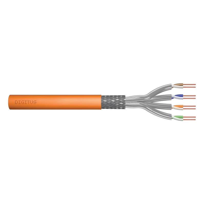 Kabel teleinformatyczny instalacyjny kat.7, S/FTP, Dca, drut, AWG 23/1, LSOH, 100m, pomarańczowy