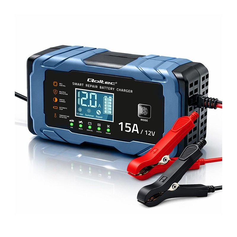 Ładowarka 12V 15A | Prostownik z funkcją naprawy | AGM GEL LiFePO4 | 9-stopniowe ładowanie