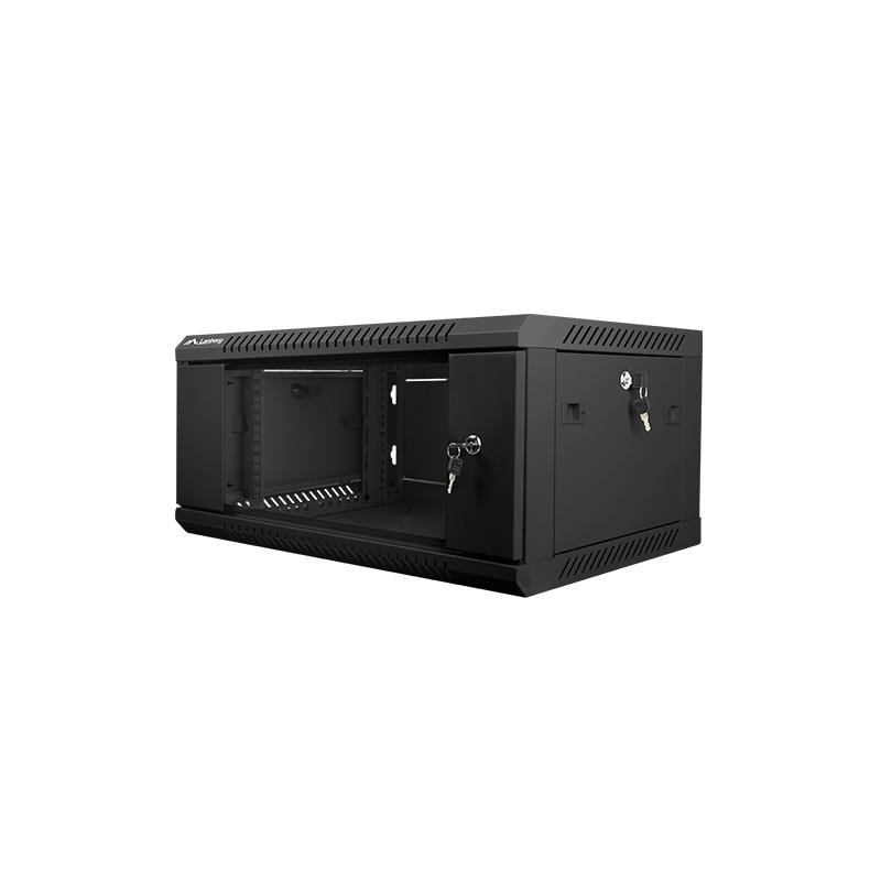 Szafa instalacyjna wisząca 19 cali 4U 600X450mm czarna (drzwi szklane)