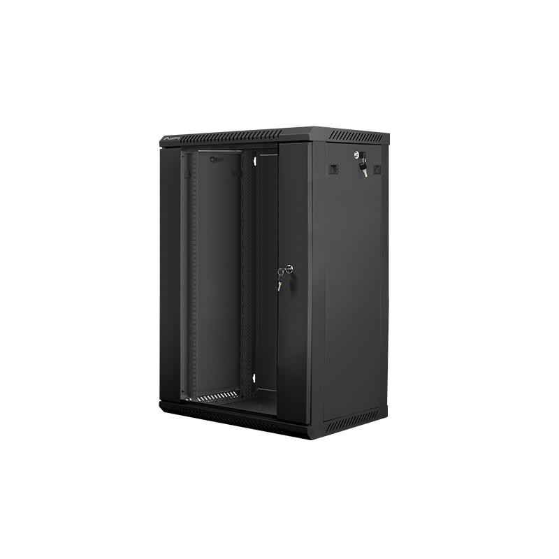 Szafa instalacyjna wisząca 19 cali 18U 600X450mm czarna (drzwi szklane)