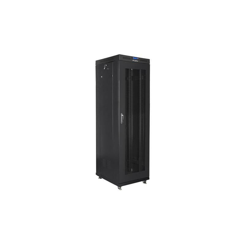 Szafa instalacyjna rack stojąca 19 42U 600x800 czarna, drzwi perforowane lcd (flat pack)