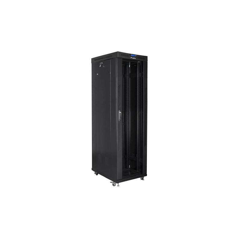 Szafa instalacyjna rack stojąca 19 42U 600x1000 czarna, drzwi szklane lcd (flat pack)
