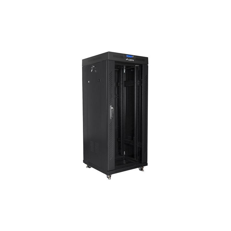 Szafa instalacyjna rack stojąca 19 27U 600x600 czarna, drzwi szklane LCD (Flat pack)