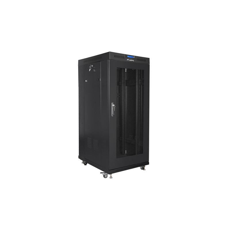 Szafa instalacyjna rack stojąca 19 27U 600x800 czarna, drzwi perforowane LCD (Flat Pack)