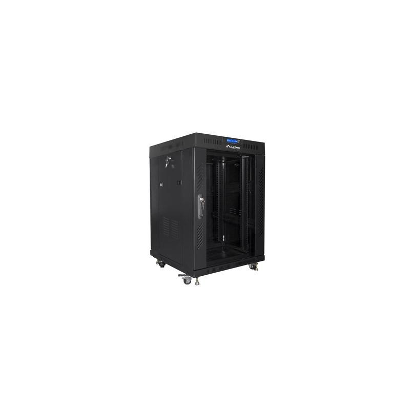 Szafa instalacyjna Rack stojąca 19 15U 600X600 czarna, drzwi sklane (flat pack)