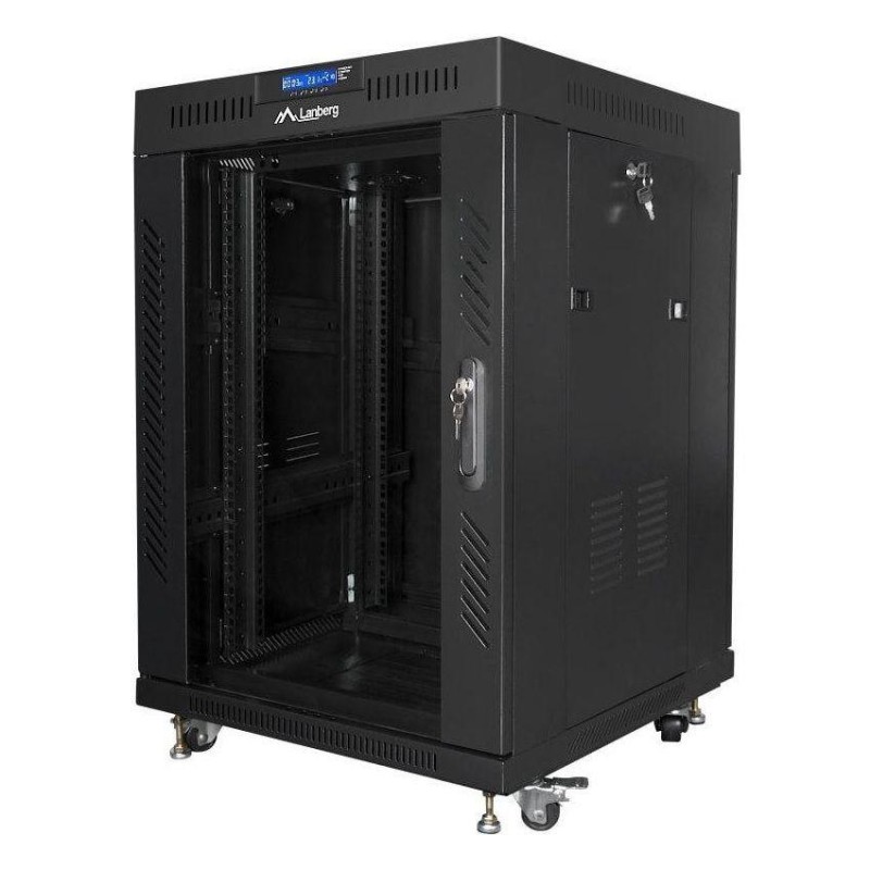 Szafa instalacyjna RACK stojąca 19 15U 800X1000 czarna drzwi szklane LCD (FLAT PACK)