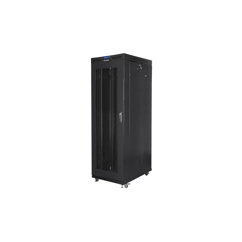 Szafa rack stojąca 19 cali 27U 800x1200 czarna drzwi perforowane LCD FLAT PACK