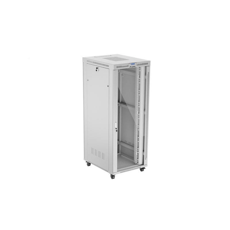 Szafa stojąca rack 19 cali 42U 800x1000 szara drzwi szkalne flat pack