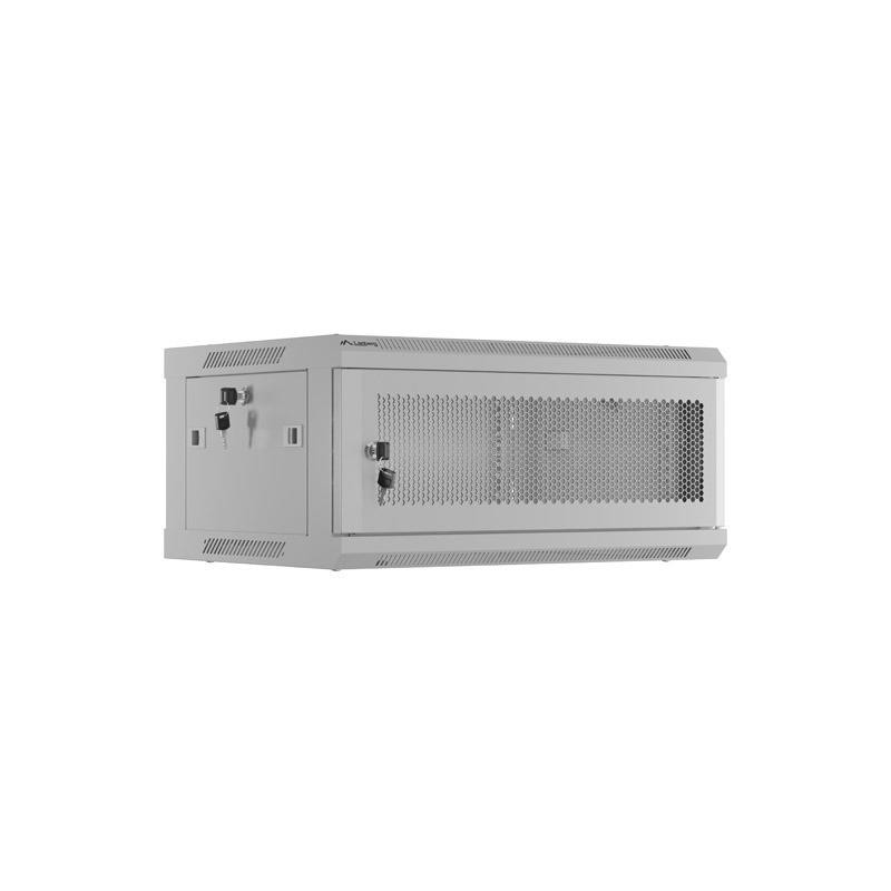Szafa instalacyjna rack wisząca 19 cali 4U 600x450 drzwi perforowane (flat pack) szara