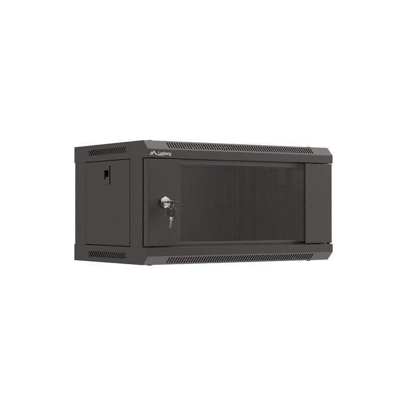 Szafa instalacyjna rack wisząca 19" 4U 540x350 czarna drzwi przeszklone ( flat pack)