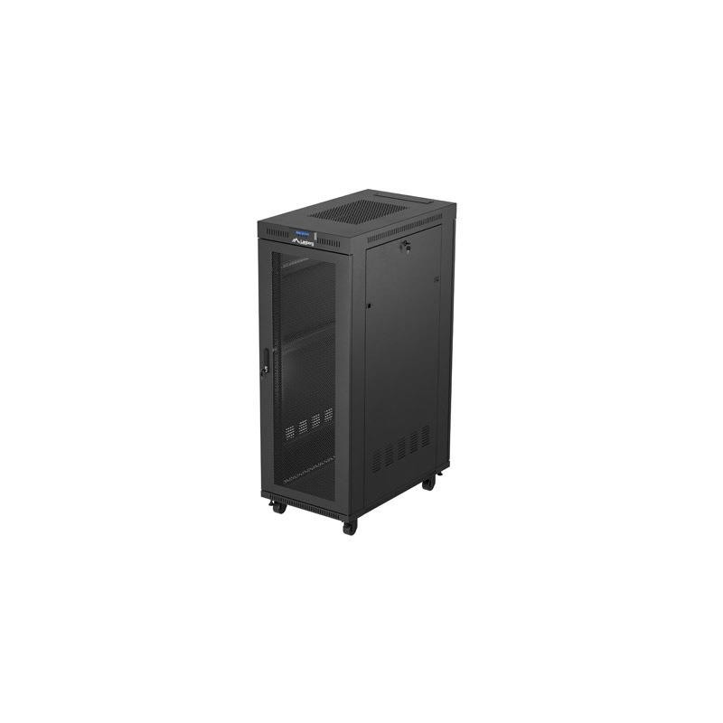 Szafa instalacyjna rack stojąca 19 cali 32U 600x1000 drzwi perforowane LCD czarna (Flat pack)