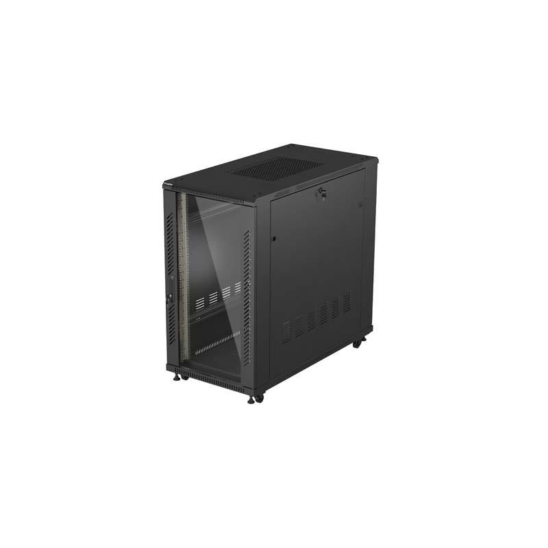 Szafa instalacyjna rack stojąca 19" 22U 600x1200 czarna drzwi przeszklone (flat pack)