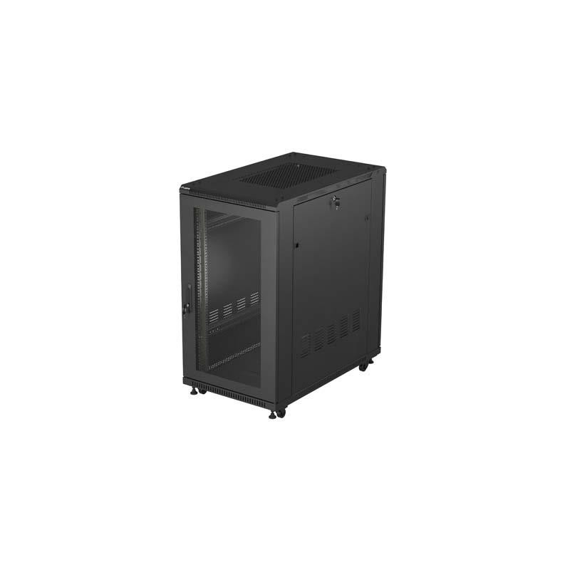 Szafa instalacyjna rack stojąca 19" 22U 600x1000 czarna drzwi perforowane ( flat pack)