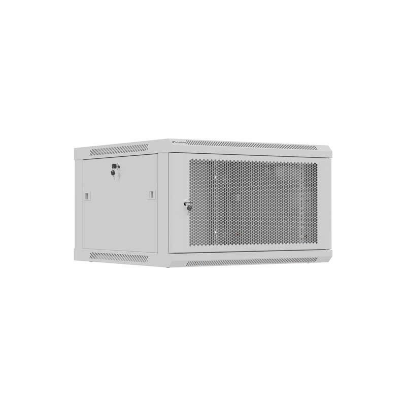 Szafa instalacyjna rack wisząca 19 cali 6U 600x600 szara drzwi perforowane (flat pack)