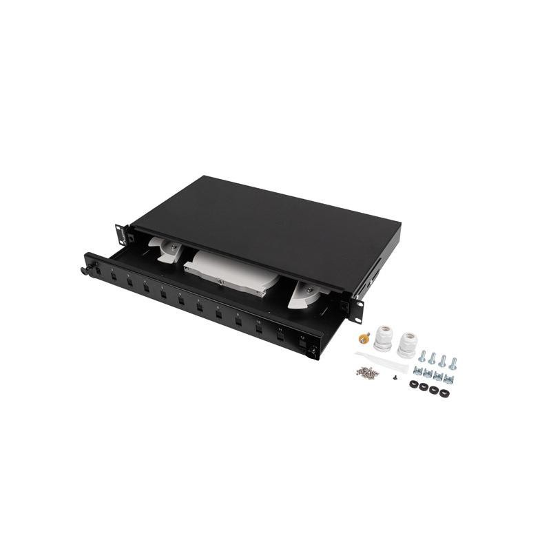 Przełącznica światłowodowa 12XSC simplex/12XLC duplex rack 19 1U czarna + akcesoria