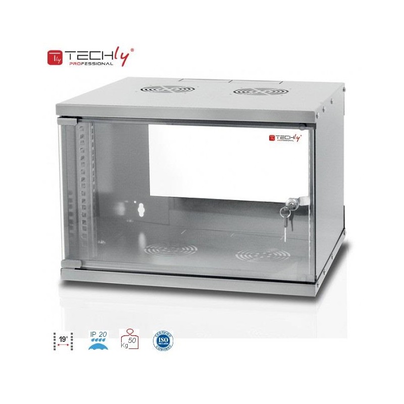 Szafa wisząca ECO 19cali 6U/320mm zmontowana, szklane drzwi, szara