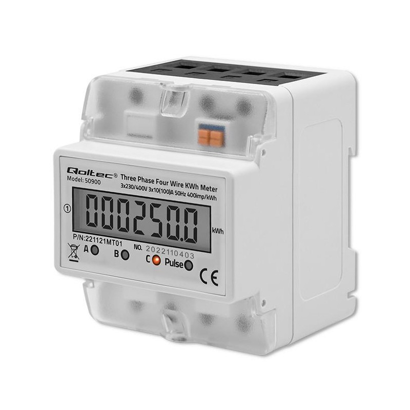 Trójfazowy elektroniczny licznik | miernik zużycia energii na szynę DIN | 400V | LCD | 4P
