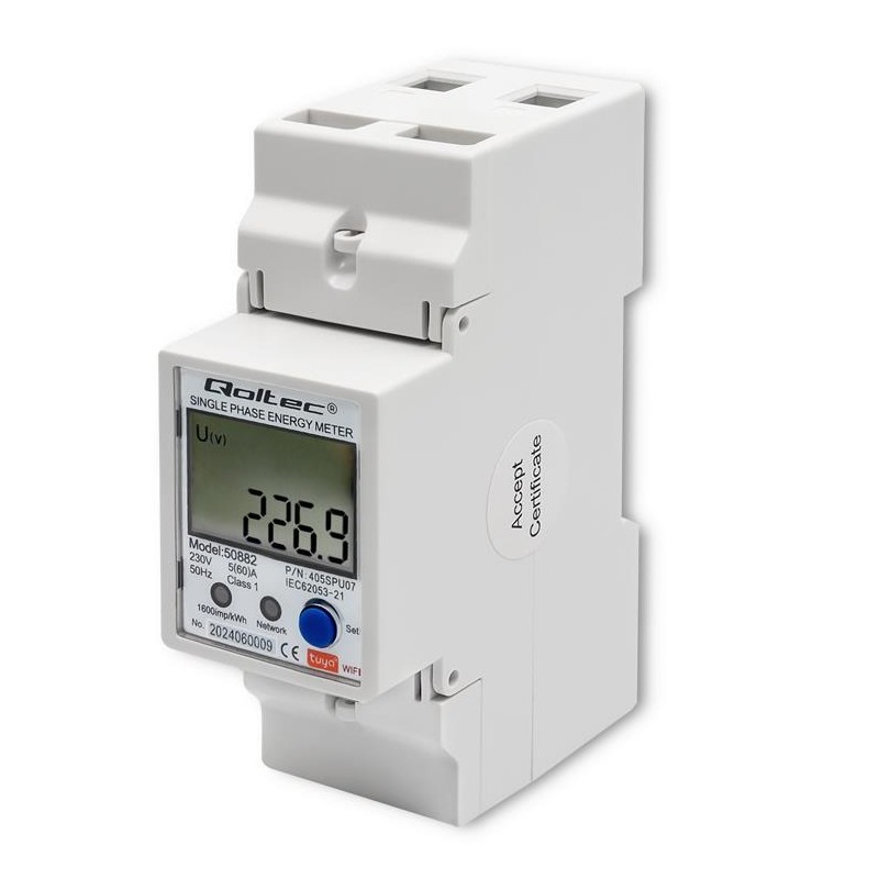 Jednofazowy elektroniczny licznik | miernik zużycia energii na szynę DIN | 230V | LCD | Wi-Fi