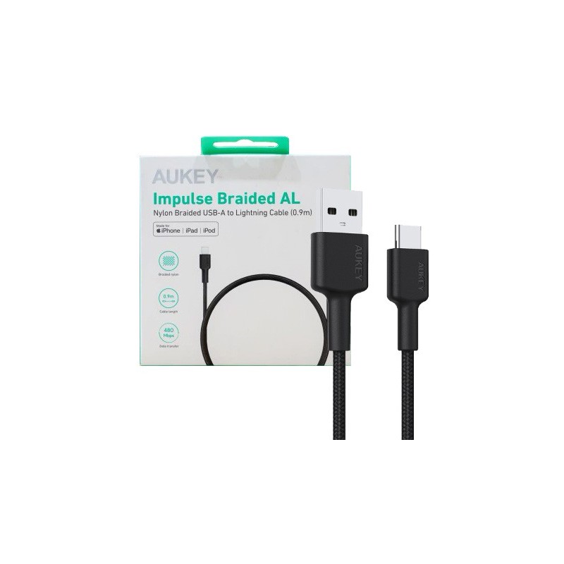 CB-CD30 kabel USB-C - USB-A 0,9m 60W PD 3A 20V nylonowy oplot czarny