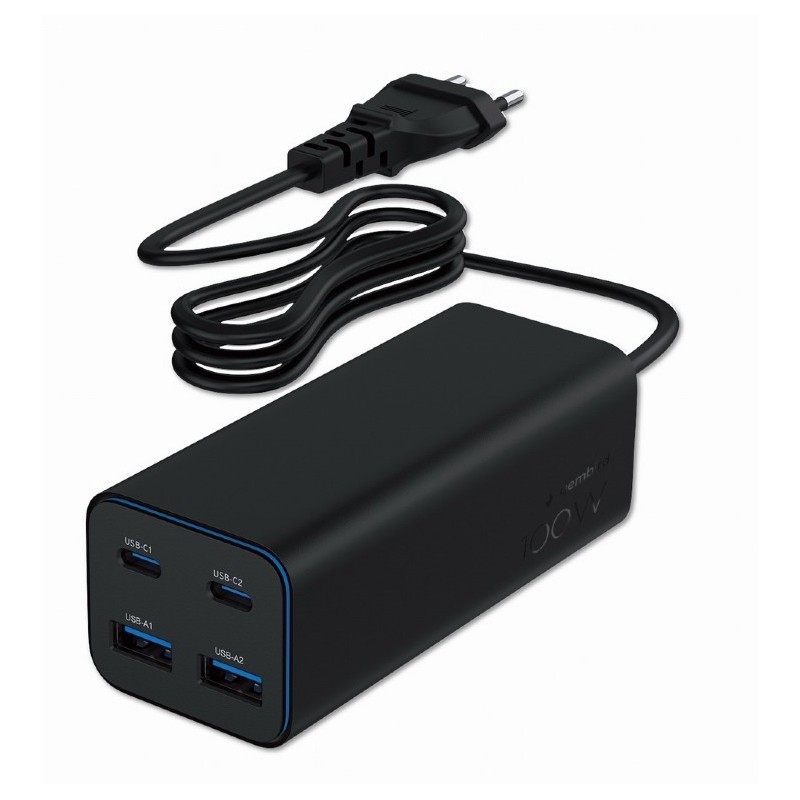 Ładowarka uniwersalna 100W GaN 2xUSB-A 2xUSB-C szybkie ładowanie czarna