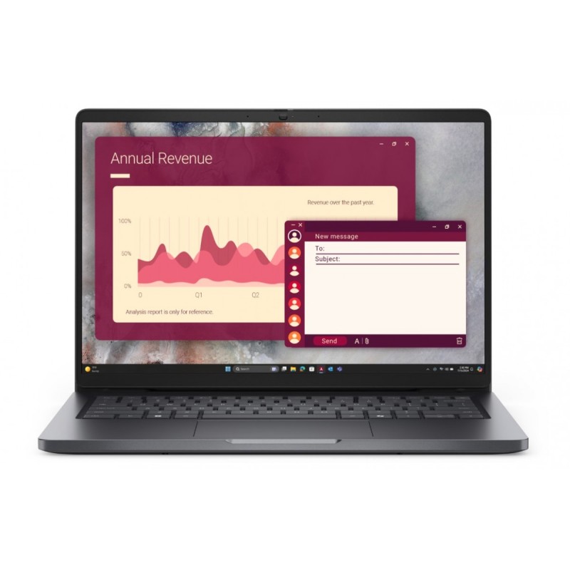Laptop Dell Pro 14 PC14250 W11P C7 150U/16GB/512GB CL25/FgrPr/FHD IR Cam&Mic/WLAN+BT|14.0 FHD+|BcklKb/3C/65W/3YPS Magnetite color, textured finish