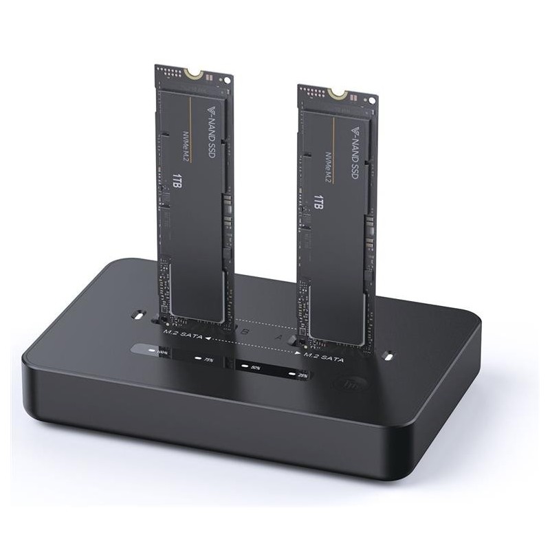 Stacja dokująca do komputerów stacjonarnych z dwoma dyskami SSD USB typu C, M.2 NVME (i SATA), czarna