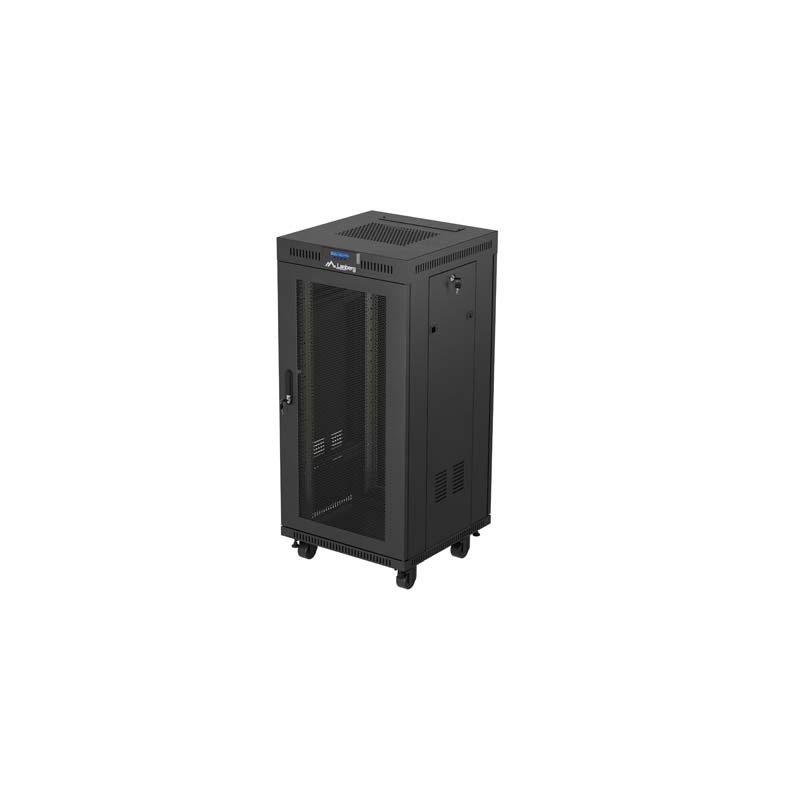 Szafa instalacyjna rack stojąca 19" 24U 600x600 czarna drzwi perforowane LCD (Flat pack) V2