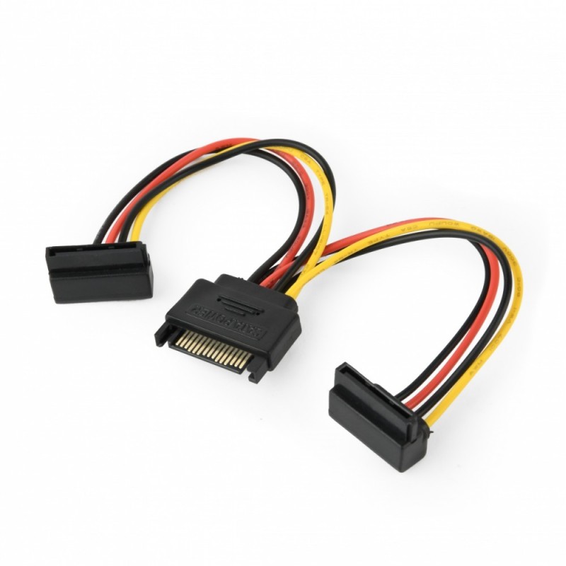 Kabel SATA zasilający (M)->2xSATA(F) kątowy 15cm