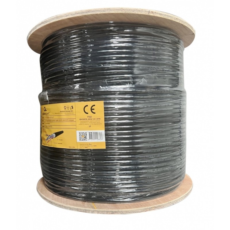 Kabel sieciowy LAN UTP, kat. 6, drut, 305m, zewnętrzny, czarny