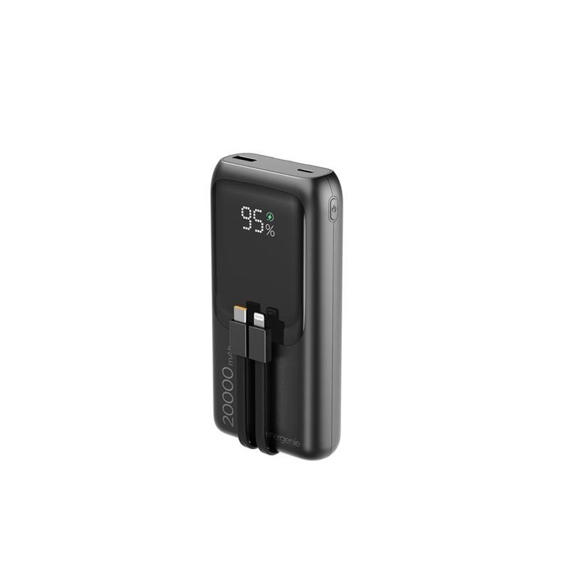 PowerBank 20000mAh ze zintegrowanymi kablami QC 3.0 LCD 20W czarny