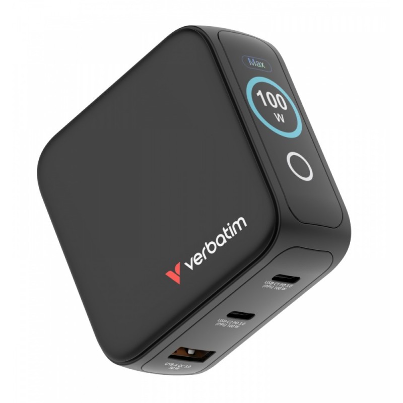 Ładowarka Mini GaN 100W Smart TFT 2xUSB-C 1xUSB-A UE/UK/USA