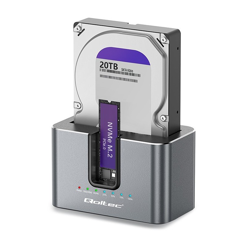 Stacja dokująca 2w1 HDD SSD | SATA | M.2 NVMe | Klonowanie | USB-C | 10Gb/s | 28TB