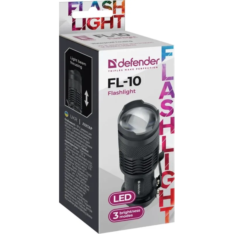 Latarka Defender FL-10, XP-E, 3 tryby, metalowa obudowa