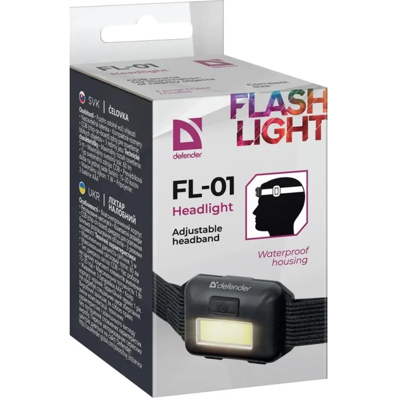 Latarka Defender FL-01, COB, 3 tryby, czołowa