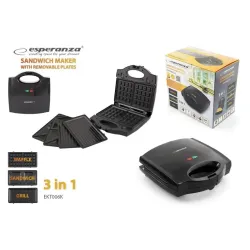 Opiekacz do kanapek z wymiennymi płytami, czarny Esperanza "Portabella"