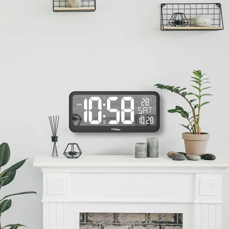Zegar ścienny LCD bardzo duży GreenBlue GB214 temperatura, data