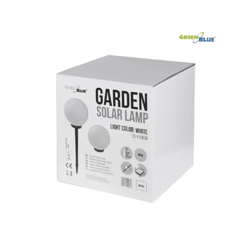 Lampa solarna GreenBlue GB166 wolnostojaca ogrodowa kula 25x25x58cm, bialy